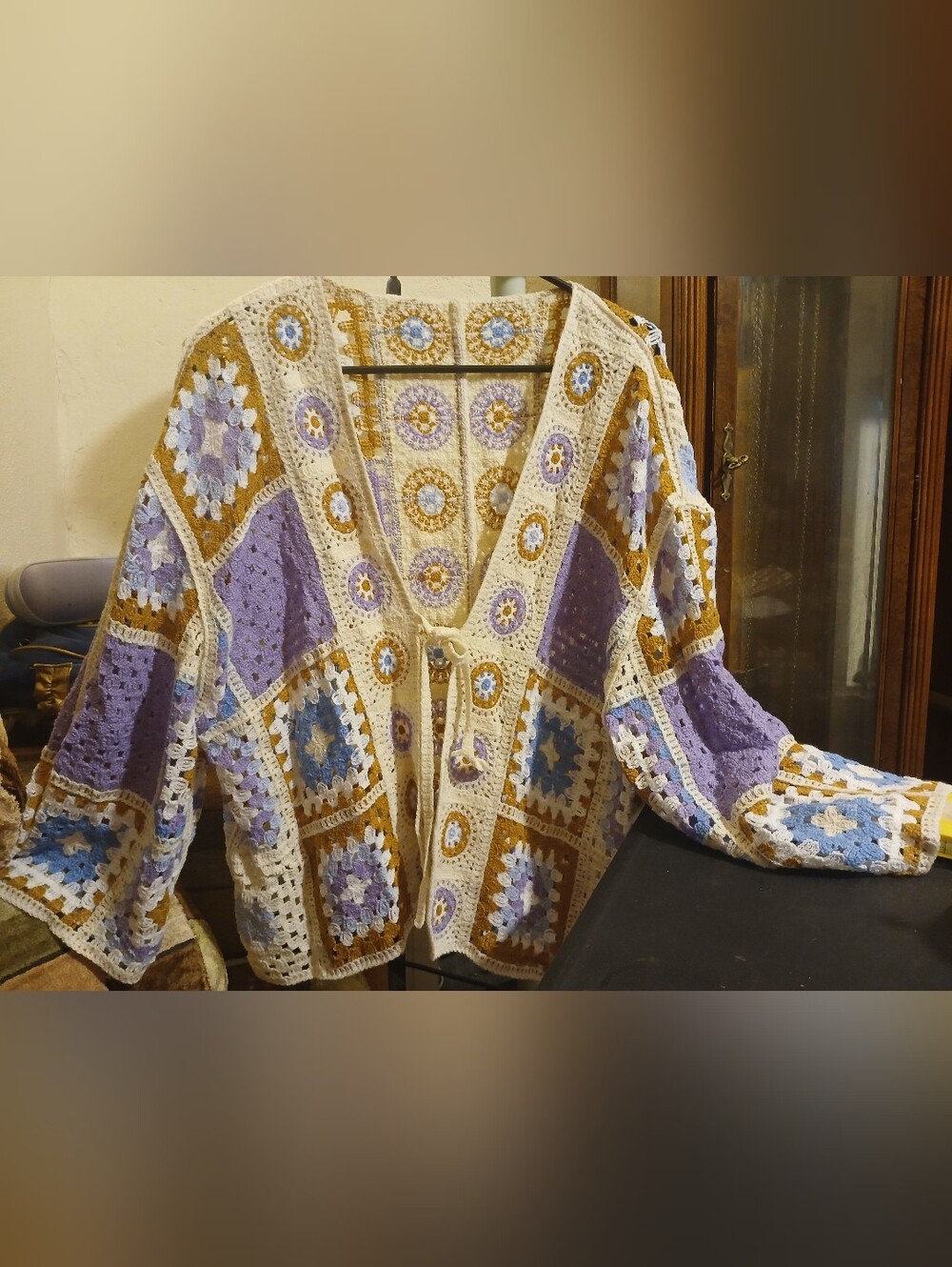 Crochet Patchwork Open Cardigan One Size